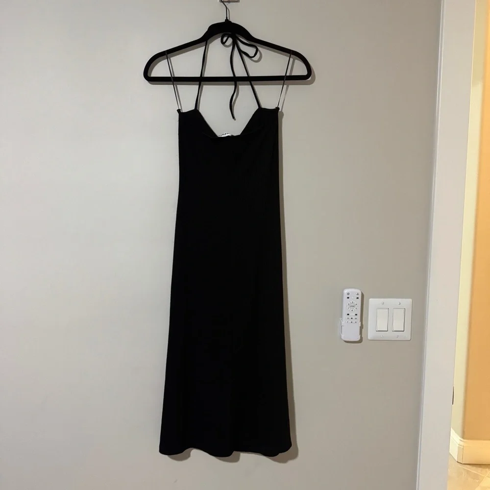 Reformation Black Ribbed Hilo Twist Dress with High Slit - Picture 9 of 10